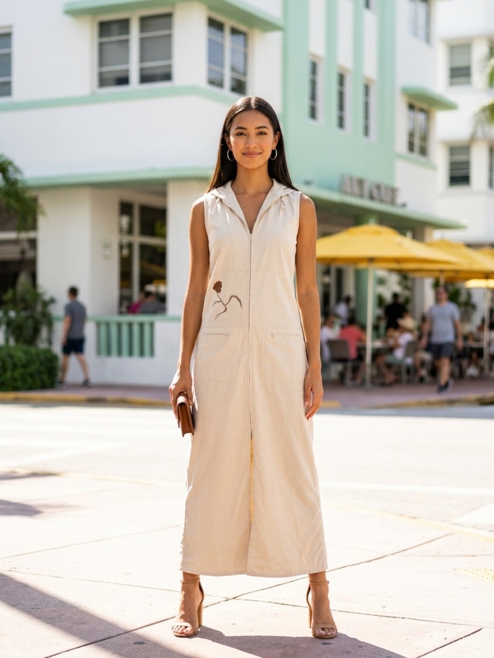 Newport News Cream Sleeveless Maxi Dress with Subtle Floral Accent
